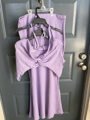 SHEIN Women s XL Purple 2-Piece Knit Halter Top & Skirt Set Solid Stretch