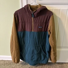 Patagonia Pack In Pullover Hoody Mens Medium Blue yellow Quarter Zip Excellent