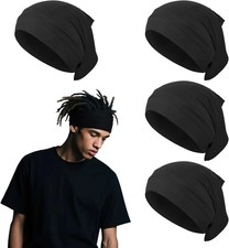 4PCS Spandex Dreadlock Cap Turban Black Elastic Head Wraps for Locs