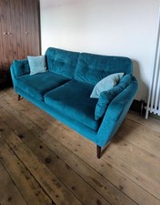 Teal Velvet 3 Seater Sofa, Walnut Legs, Ice Interiors,  Great Condition