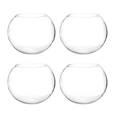 , Glass Bubble Vase, 8" Height x 10" Width, Set of 4 Glass Fish Bowl Vase, Bu...