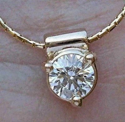 14K Yellow Gold Plated  Solitaire Charm Pendant 2.07 Ct Round Simulated Diamond