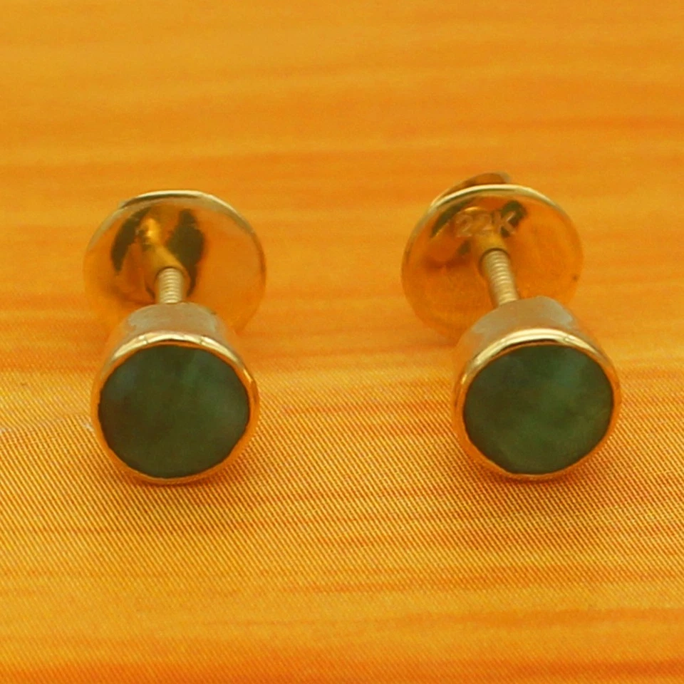 Ювелирные изделия из чистого золота 14 карат с изумрудом серьги ручной работы с камнем-талисманом - Изображение 4 из 4