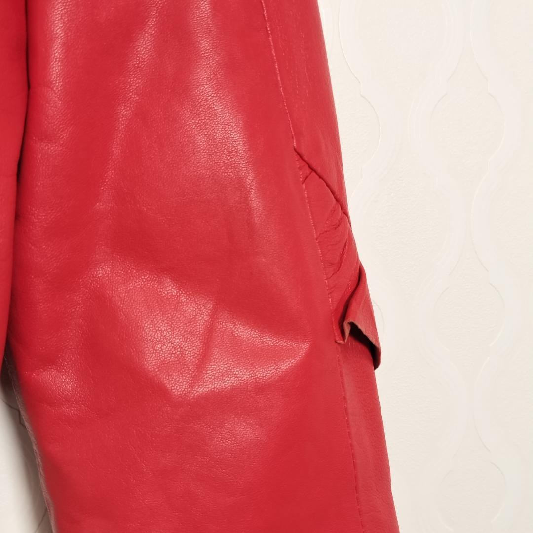SANDRO FERRONE Red Leather Cropped Jacket with Ruffle Sleeves, Size L image 5
