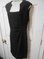 Tahari Arthur S. Levine sleeveless ruched sheath dress sz 6 Black office career
