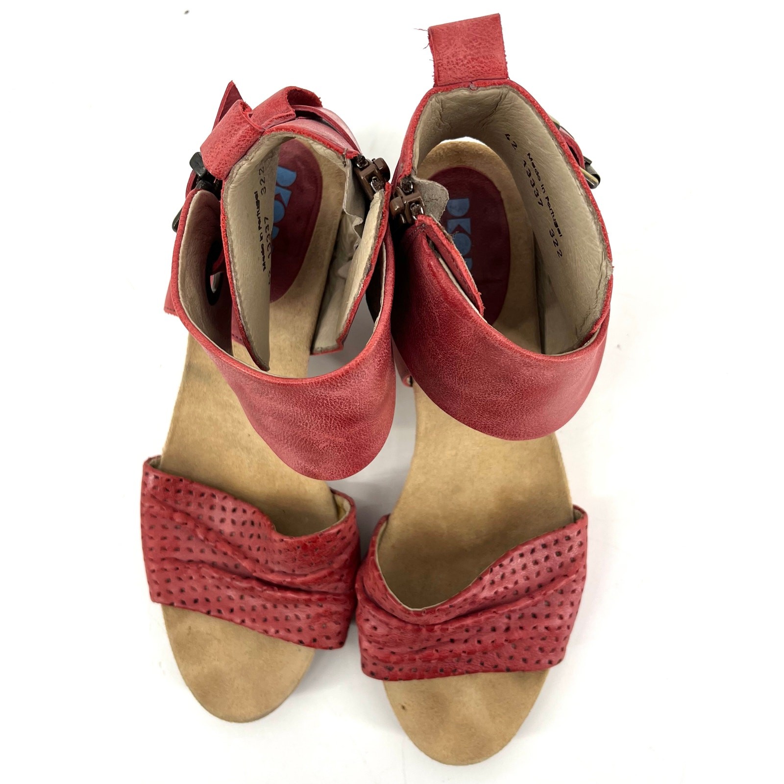 DKODE Red Leather Block Heel Open Toe Sandals EU4… - image 6