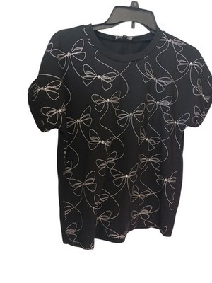 Black Bow Print Top Size 5 Cute Coquette Aesthetic Blouse