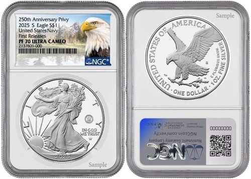 2025 S Silver Eagle $1 U.S Navy Privy NGC PF70 UCameo First Releases #1843