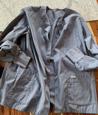 Landau Scrub Jacket Size L-Gray Snap Front- pre-owned