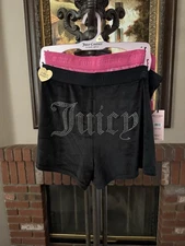 Juicy Couture Women’s Sleepwear Velour Shorts Black Hot Pink  2 Pack Size XL 