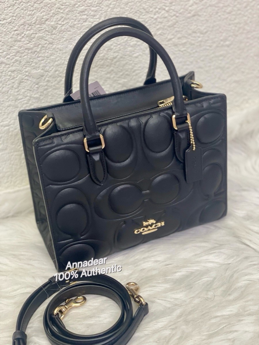 Coach Maggie Small Tote Bag In Signature Leather in Black NWT