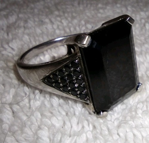 Beautiful Size 9 Vtg Sterling Silver & Black Onyx?? Ring. SCRATCH. Look Pics! - Bild 2 von 17