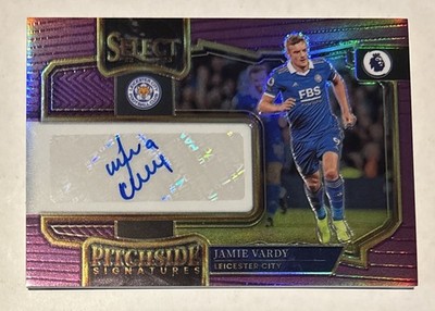 2022-23 Panini Select EPL Jamie Vardy 12/49 Purple Pitchside Auto Leicester City