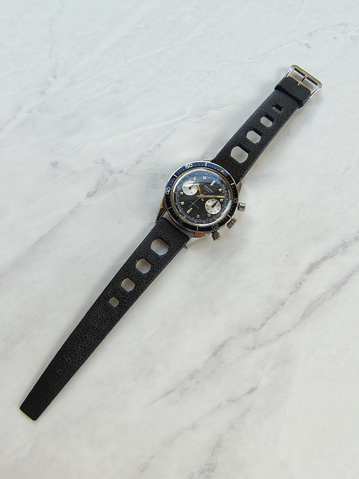Vintage Wakmann Gigandet Big Boy Diver Chronograph Mens Watch 56735 Running image 6