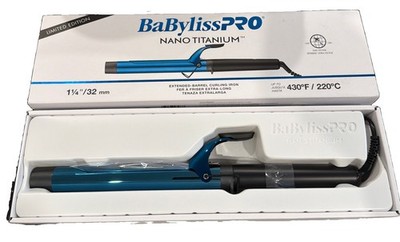 BabylissPro 1 1/4 in. Nano Titanium Extended Barrel Curling Iron Blue/Black NIB 