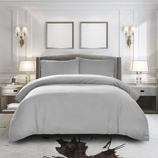 Duvet Cover King 3-Piece, Light Grey - 1 Comforter Protector with Zipper Fl...