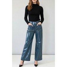  148 NEW MAEVE x ANTHROPOLOGIE Colette Wide Leg Faux Leather Pants, Teal, 31  