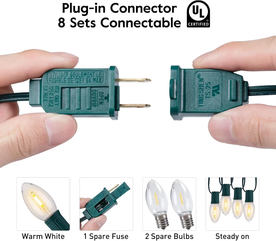 Vintage C9 LED Christmas Lights Outdoor Warm White, 50 Feet C9 String Lights for - Image 4 of 4