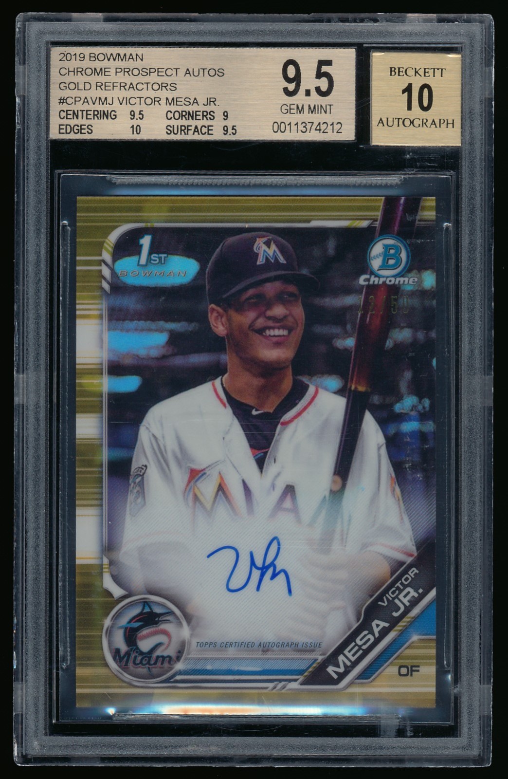 VICTOR MESA JR 2019 BOWMAN CHROME GOLD AUTO RC #12/50 BGS 9.5 TAMPA BAY RAYS