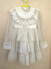 Vintage 80s Madonna First Communion Dress Flower Girl Size 6 White Lace Tiered