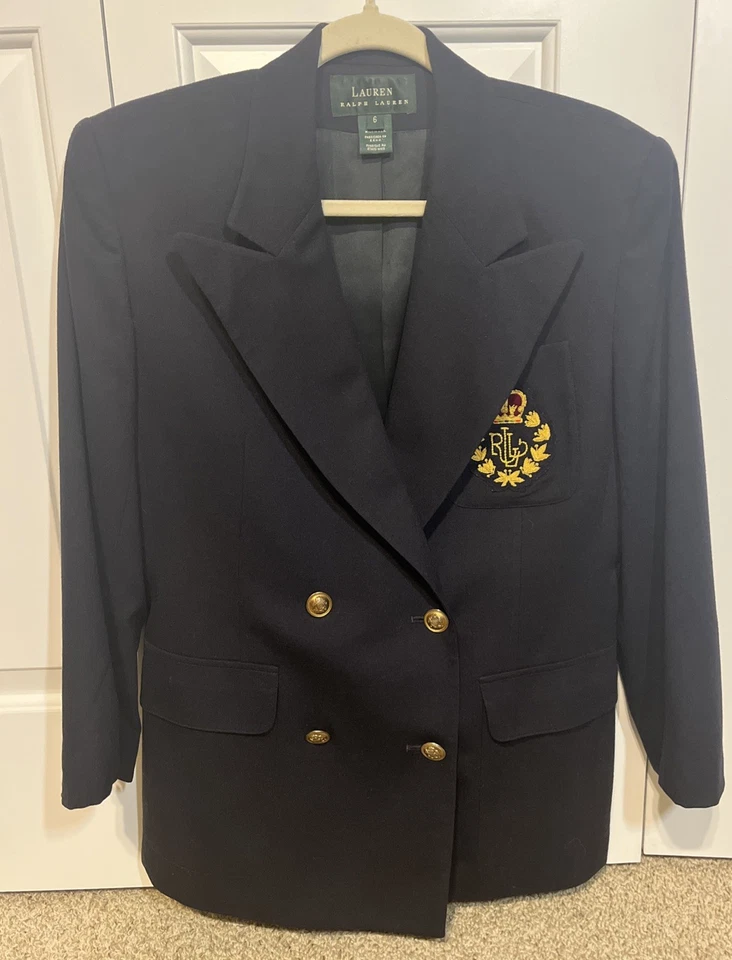 Chaqueta Blazer De Colección Ralph Lauren Lana Worsted 3-D DORADO RL CRESTA Y CORONA Talla 6 Foto 3 de 4