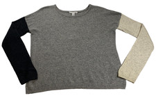 Autumn Cashmere Womens Cashmere Sweater Sz L Gray Cream Black Long Sleeve NWT