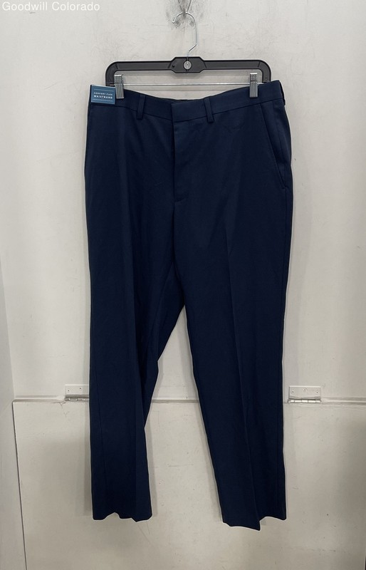 Haggar Mens Stretch Gab Navy Blue Tailored Fit Flat Front Dress Pants Size 34X30