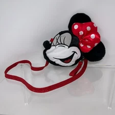 Disney Minnie Mouse Face Bag Plush Strap Wristlet Purse Crossbody Smiling