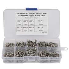 400x Assorted M2.2 Flat Head Stainless Steel Self Tapping Screws Assortment Kit