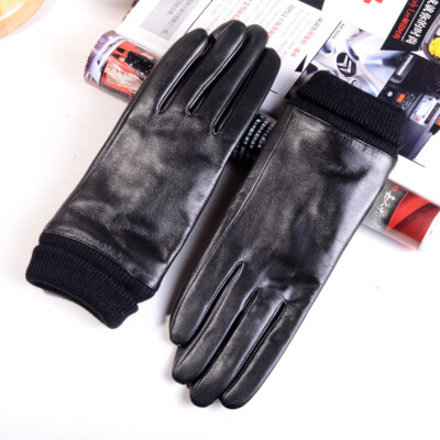 Knitted Rib Women Real Leather Winter Warm Goatskin Touch Screen Driving Gloves
