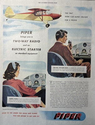 1947 Piper Cub Super Cruiser Airplane Electric Starter 2 Way Radio VTG Print Ad