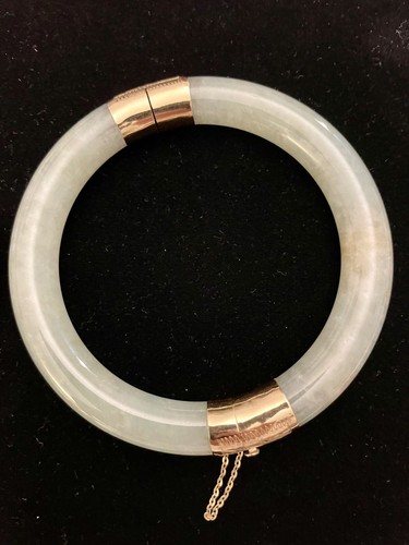 14K Gold Jade Light Green Hinged Lavender Solid Bangle Lot of 2 - Picture 4 of 22