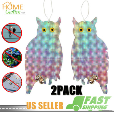 2pcs Fake Owl Decoy Garden Hanging Reflective Bird Pigeons Repellent Deterrent