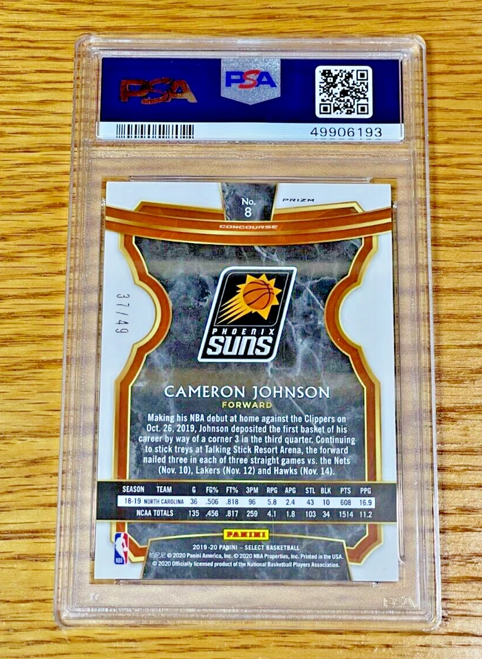 CAMERON JOHNSON 2019-20 Panini Select #8 PSA 10 Rookie RC Red Disco Prizm /49 - Image 2 of 2