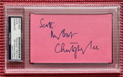 PSA/DNA slabbed CHRISTOPHER LEE signed 3"x 5" cut autographed INDEX CARD Hammer - Picture 1 of 5