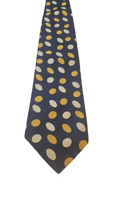 Pierre Balmain Couture Neck Tie Mens 100% Silk Navy Yellow Polka Dots Business