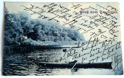 Old postcard +++ greeting from Lake Tegel, Lake Tegel, rowers (1908) +++ used