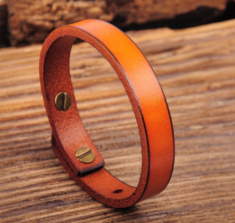 JG370 Light Brown Simply Rock Single Band Genuine Leather Bracelet Wristband - Image 3 of 4