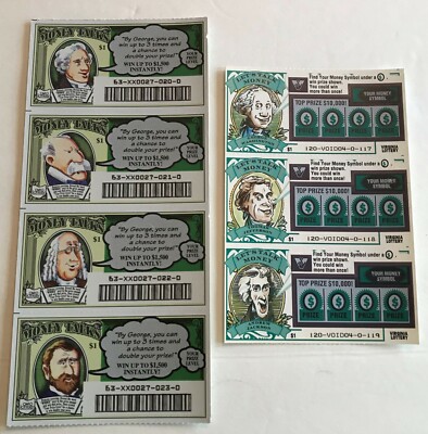 Presidents & Famous American Instant SV Lottery Ticket Set,  7 different tickets