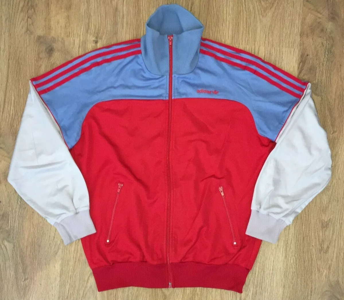 Adidas mens vintage 80s made in West Germany Red Blue Tracksuit Track Top  size S