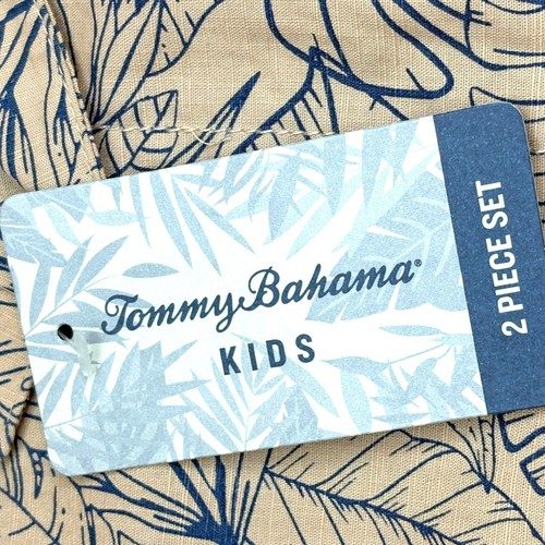 Tommy Bahama Tan Cotton Leaf Print Camp Shirt Short Set Size 7/8 NWT - 第 2/11 張圖片