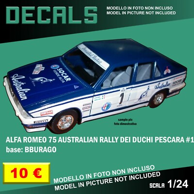 DECALS repro Alfa Romeo 75 Australian Rally Pescara #1 Bburago Burago 1/24 1 24