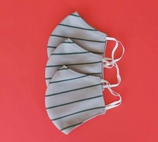 Pack of 3 reusable washable face mask with 2 sides gray-green stripes  white.