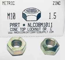 M10-1.50 HEX CONE TOP LOCKNUT CLASS 10 STEEL ZINC PLATED D980V (10)