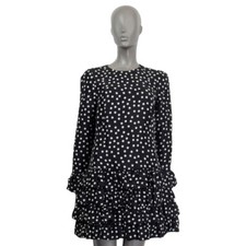 63902 auth DOLCE & GABBANA black white silk POLKA DOT RUFFLED HEM Dress 42 M
