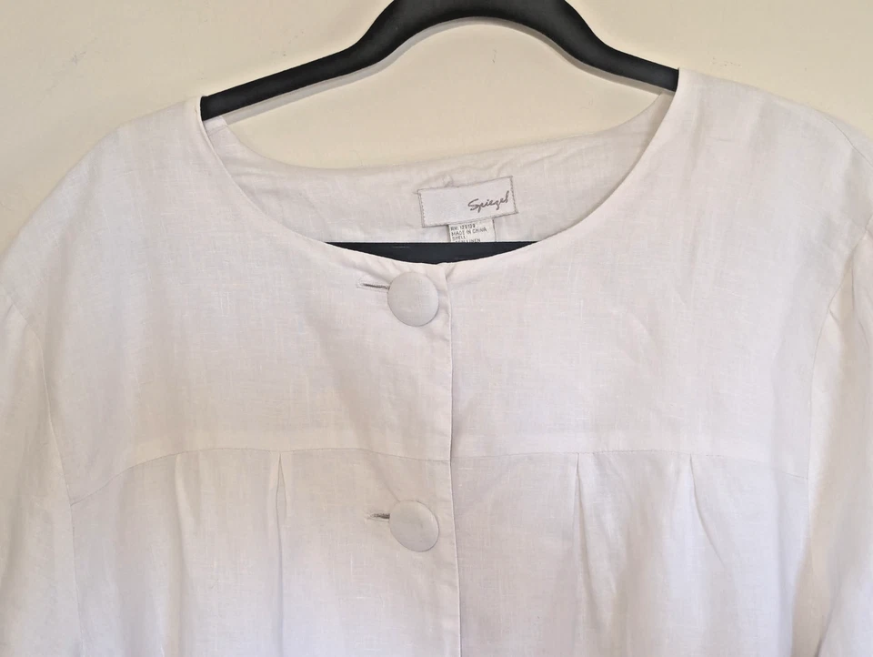 Chaqueta de Lino Spiegle Talla 18W Blanca De Gran Tamaño Estilo Mínimo Artístico Boho Chic Foto 2 de 4