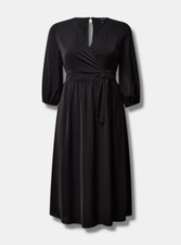 Torrid Tea Length Studio Studio Crepe Surplice Dress Black 6 6X 30 #G61141