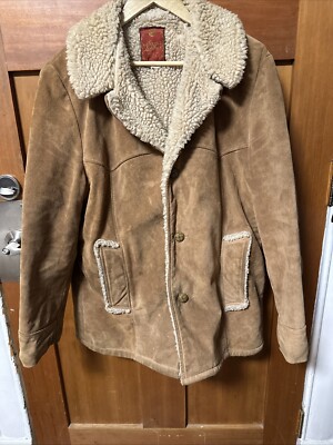 Vintage 70s Tan Genuine Leather USA Made Leather Sherpa Lined