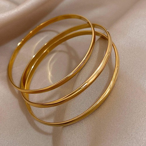 3pcs Glossy 18K Gold Plated Stainless Steel Bangle Bracelet for Women Minimalist - Picture 7 of 10