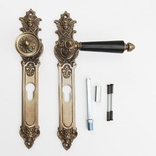 Okucie drzwi do mieszkania mosiężne antyczne obecne zielono-anioł i diabeł (5-3a-AE)